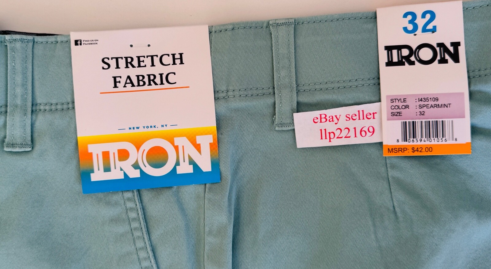 IRON CO Men’s Stretch Shorts (SIZE 32) Flex Waist Flat Front SPEARMINT GREEN New