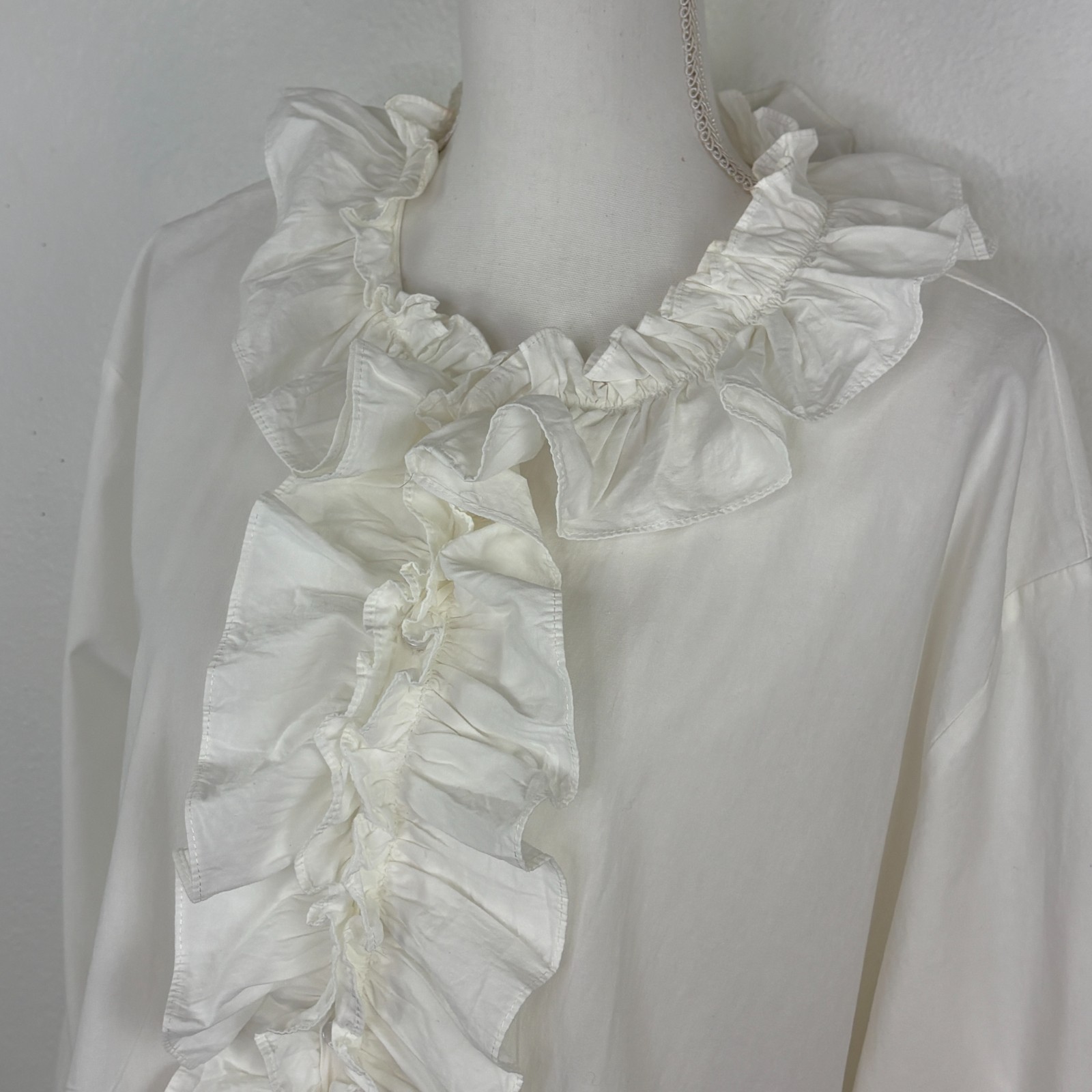 A RARE BIRD Ruffle Blouse Top One Size 100% Cotton White Boho Artsy Romantic