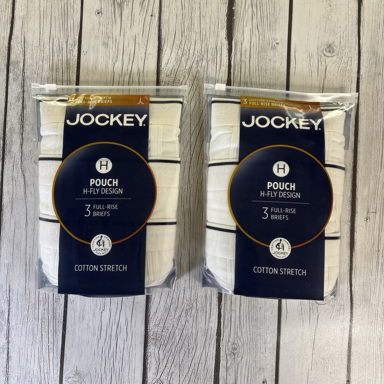 Jockey H-Fly Design Men’s L 36/38 2-3 Pack Full Rise Briefs Cotton Stretch White