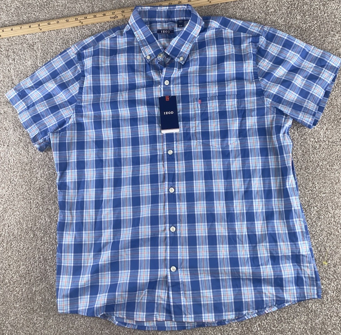 IZOD Bright Cobalt Essen Woven Premium Plaid Shirt Mens XL Preppy Cotton/Poly
