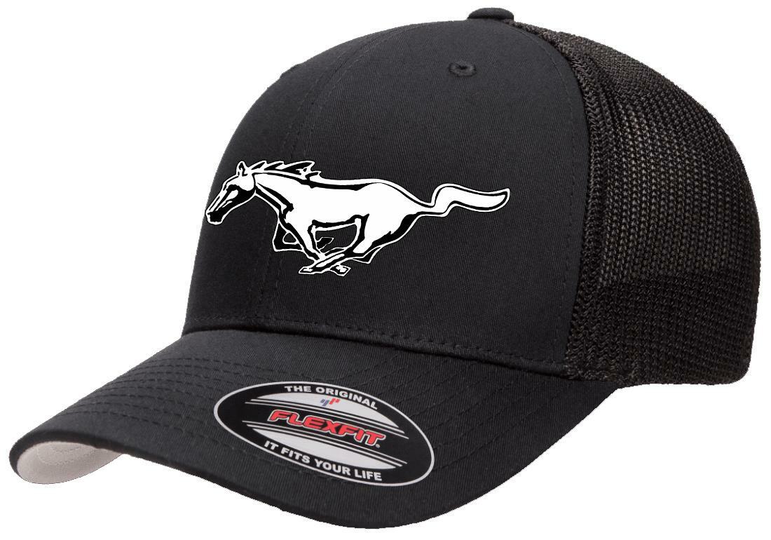 Ford Mustang Running Horse Logo Design Flexfit 6511 Trucker Hat Cap