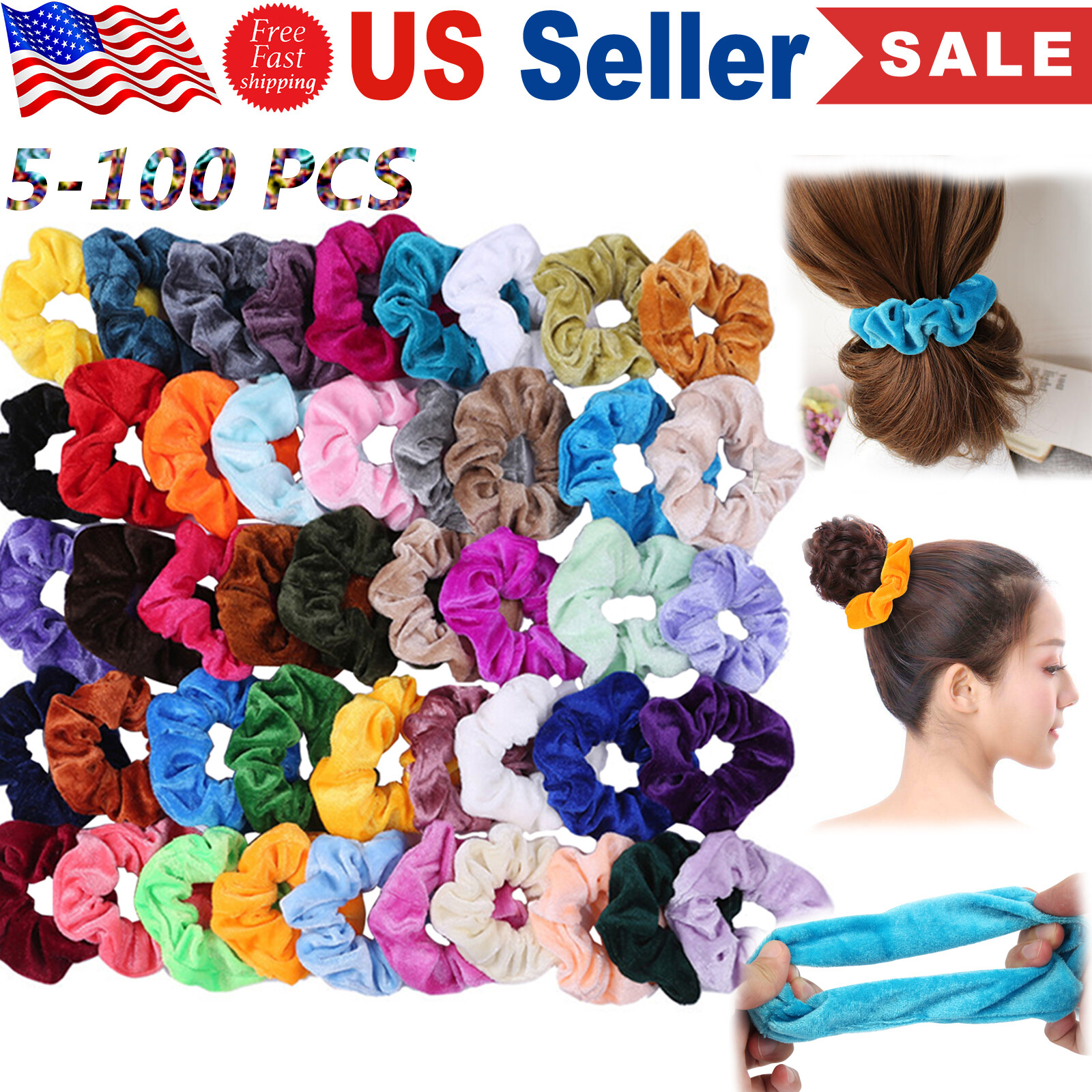 Lot Women Girl Hair Scrunchies Velvet Elastic Hair Bands Scrunchy Rope Ties