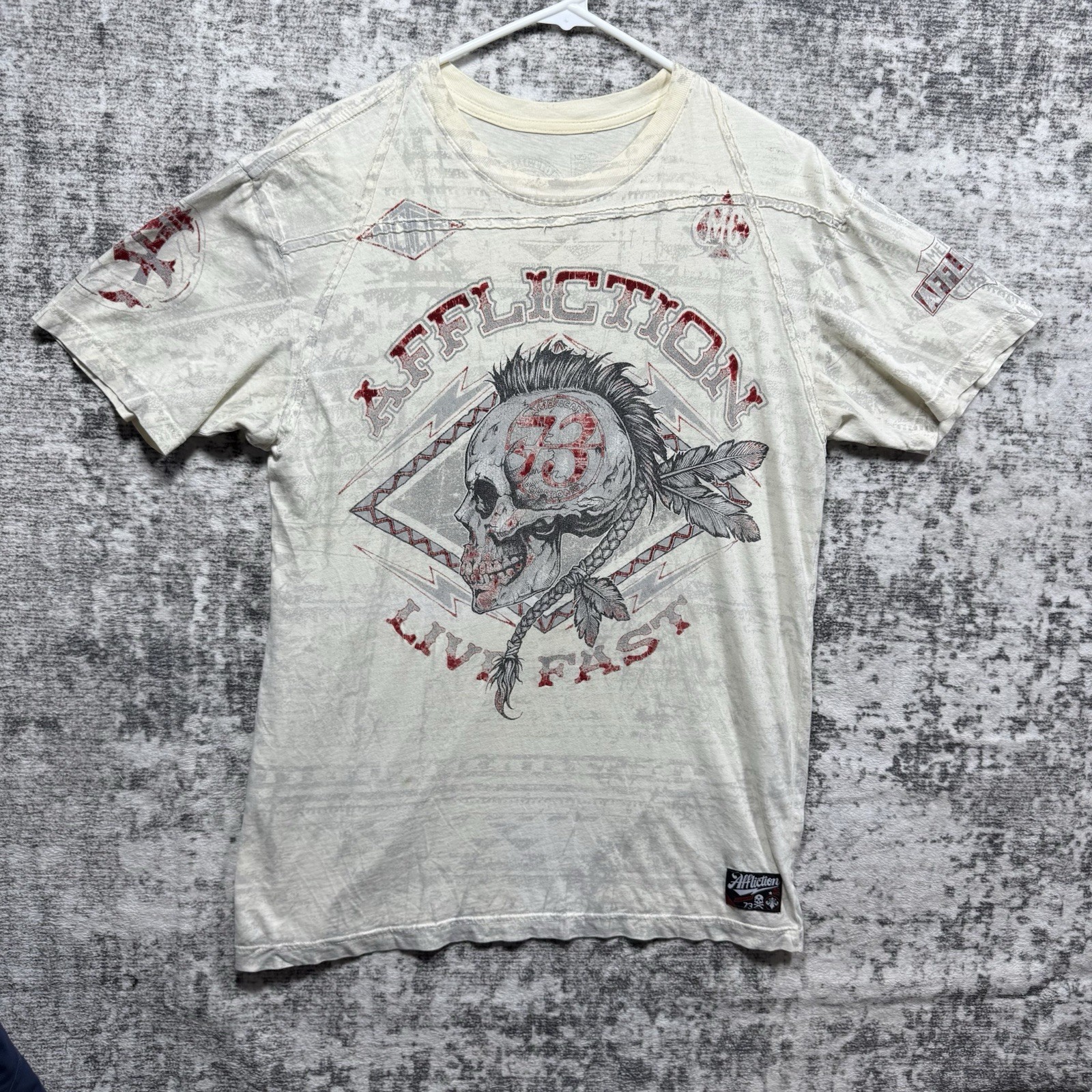Vintage Y2K Affliction Mens M Live Fast American Custom Skull All Over Print