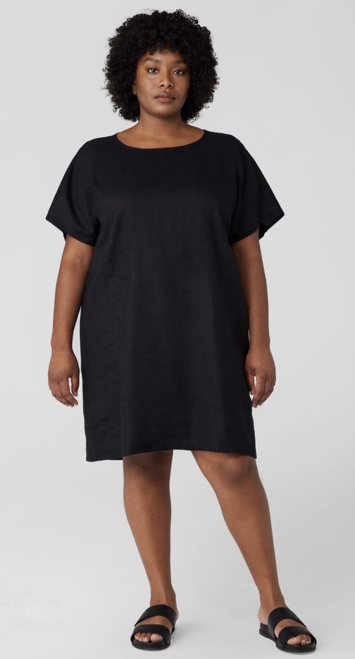 LN $228 WOMENS XL 2X 3X (bust 52”) EILEEN FISHER BOXY SHIFT DRESS 100% LINEN