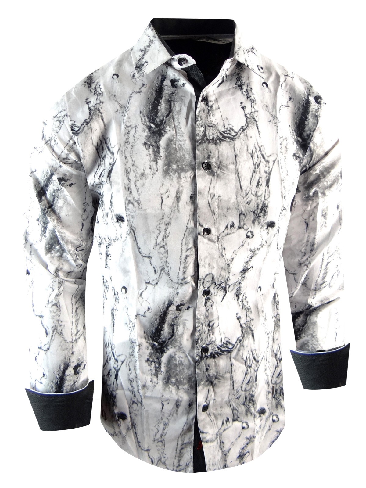 Designer Italian Shirt Floral Stripe Abstract Silky Stretch Mens Slim Fit Button
