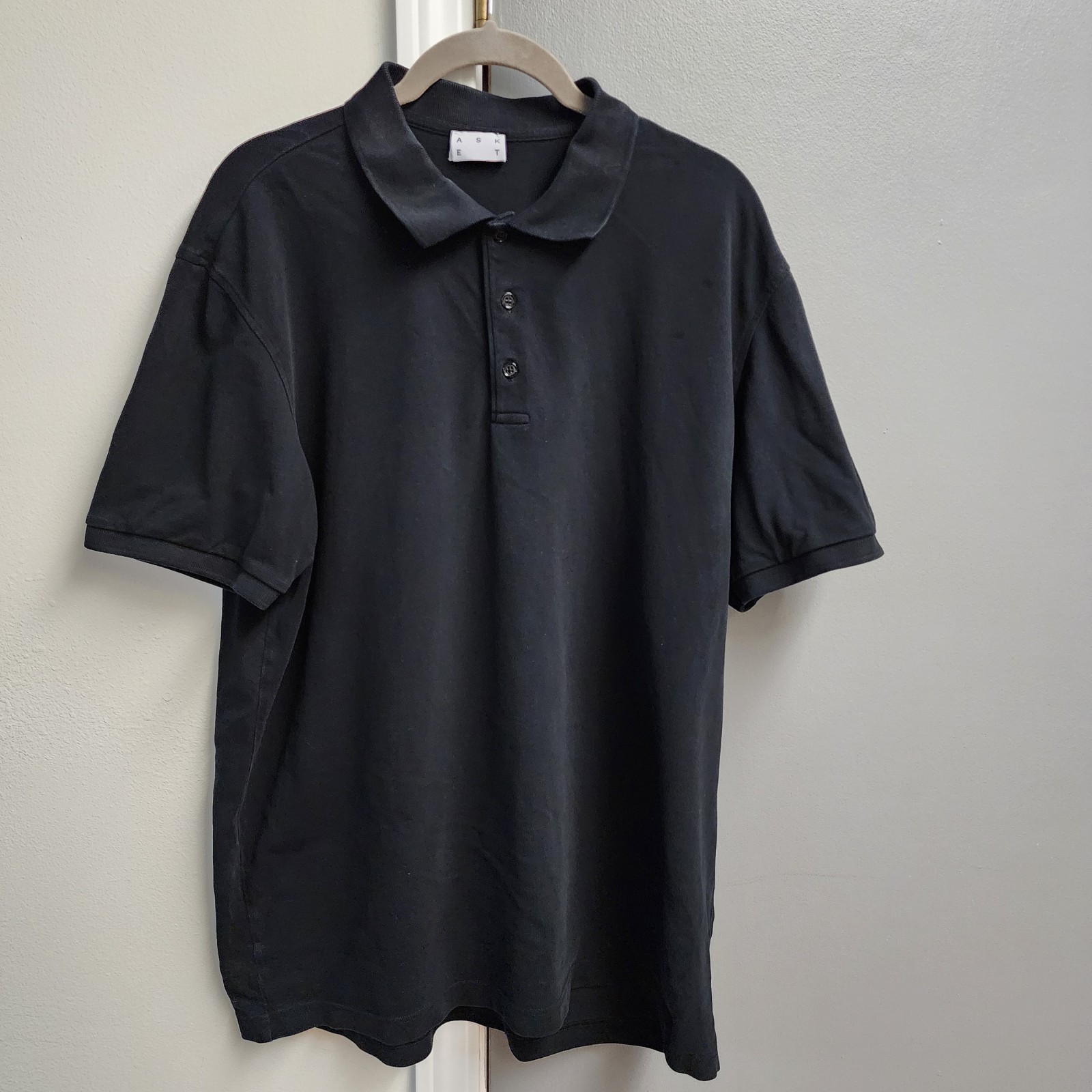 Asket Pique Polo Shirt Mens XL Black Short Sleeve Cotton Quality Quiet Luxury