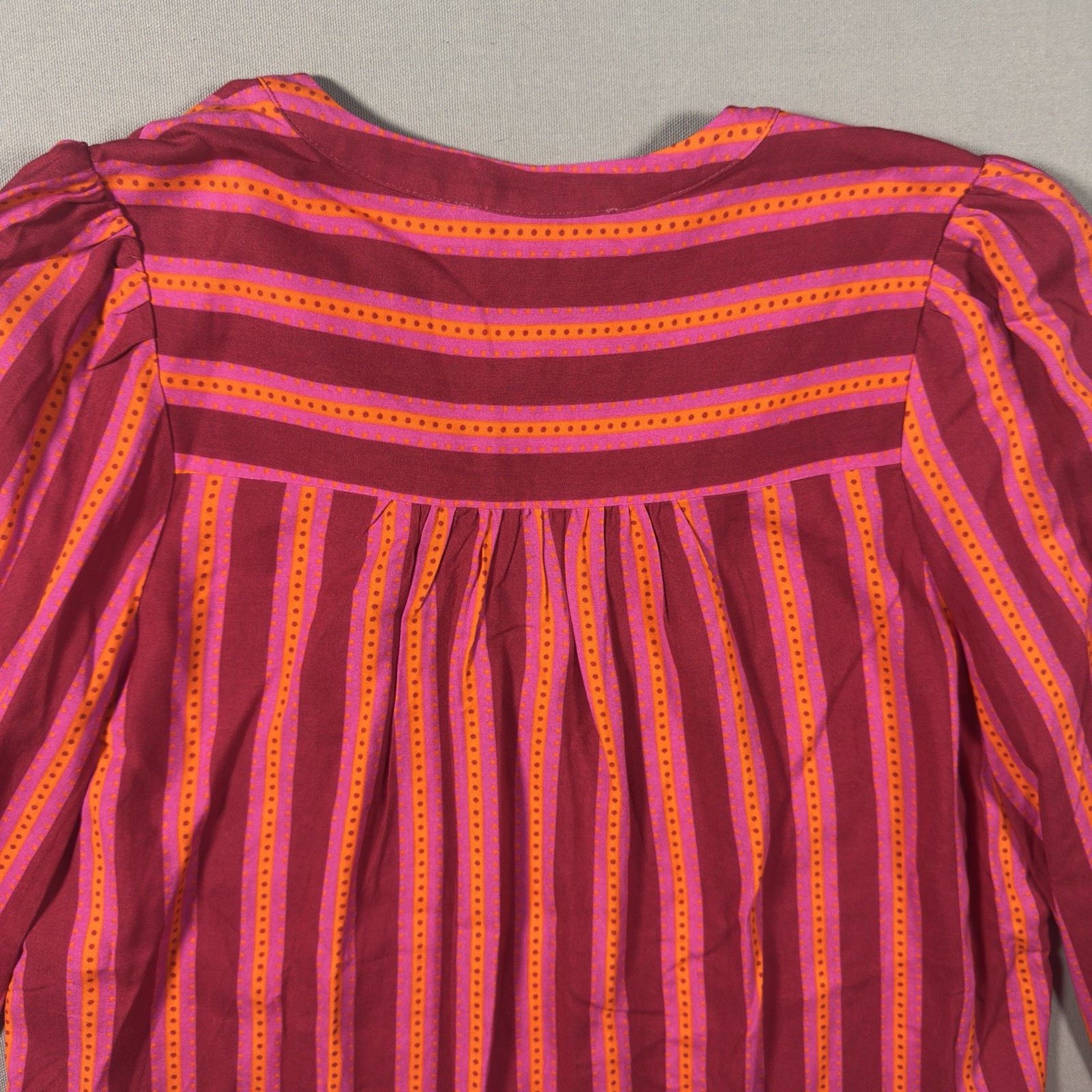 Sugar Lips Striped Blouse Womens Medium Pink Orange Puff Sleeve Rayon NWT