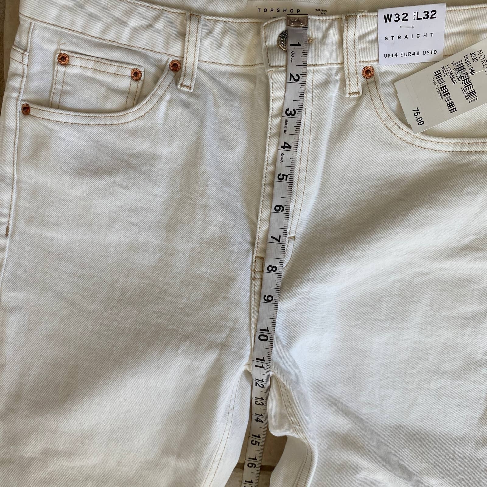NWT Topshop Straight Jeans Off-White High Waist Women’s 10/32