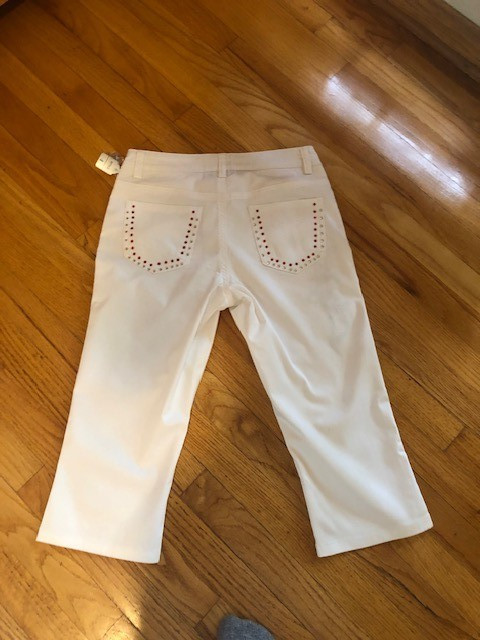 Size 4 wide leg Boston Proper White Crop Jeans Embroidered with stone accents