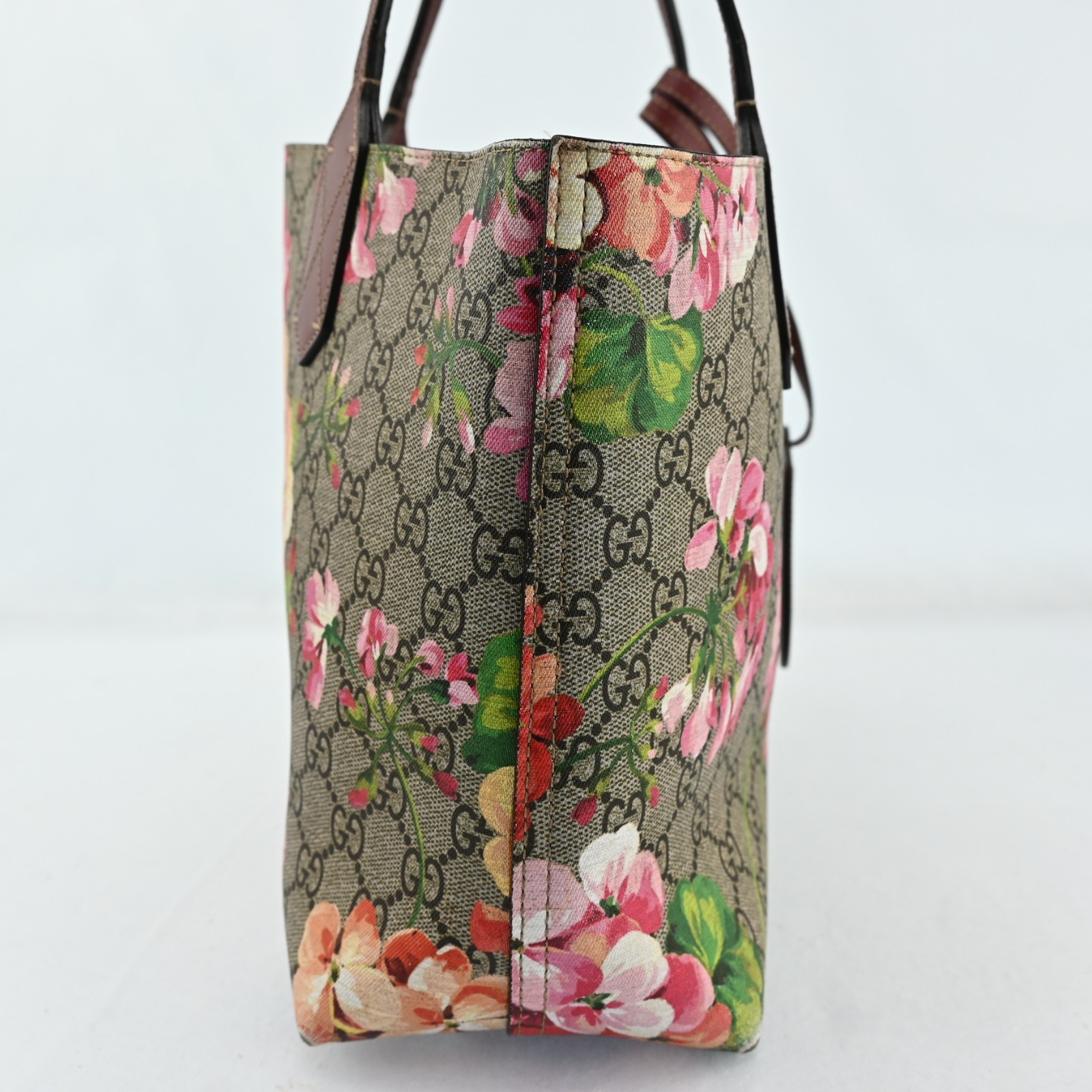 AUTH GUCCI Blooms Printed Tote Bag GG Reversible PVC Pink R3256RR808