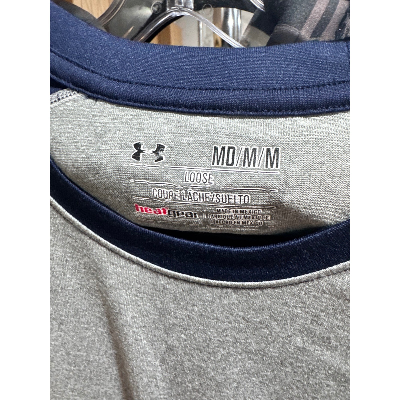 Under Armour Mens Baseball HeatGear 3/4 Sleeve Raglan Shirt Gray Navy Medium