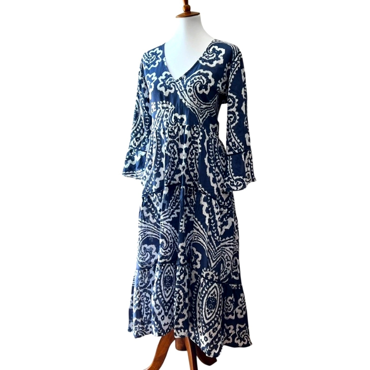 La Plage Dress Medium Midi 100% Cotton Bohemian Resort Cruise Vacation Crochet
