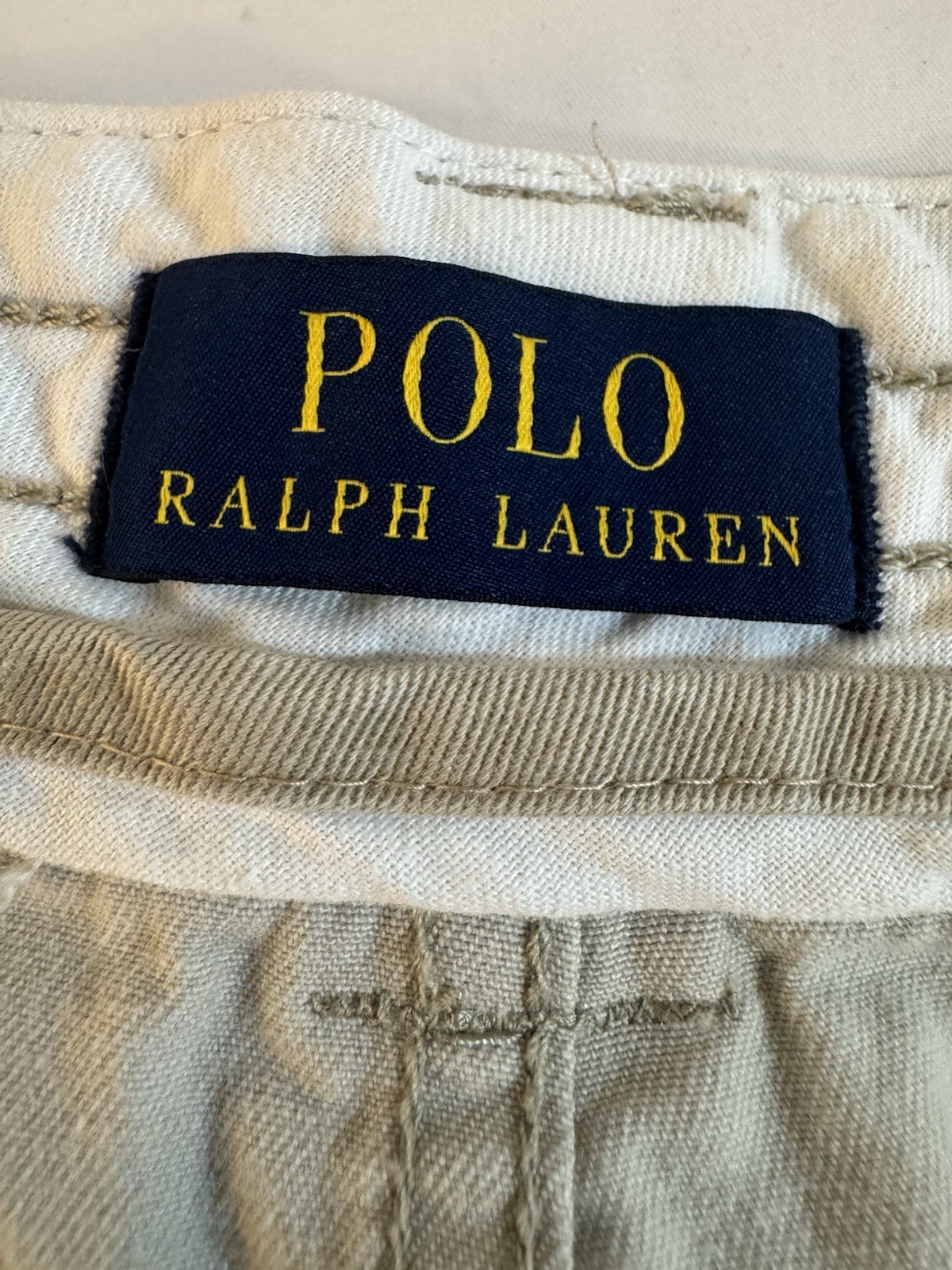 #1579 Polo Ralph Lauren Beige Chino Cargo Shorts Men’s RN41381 Cotton Flat Front
