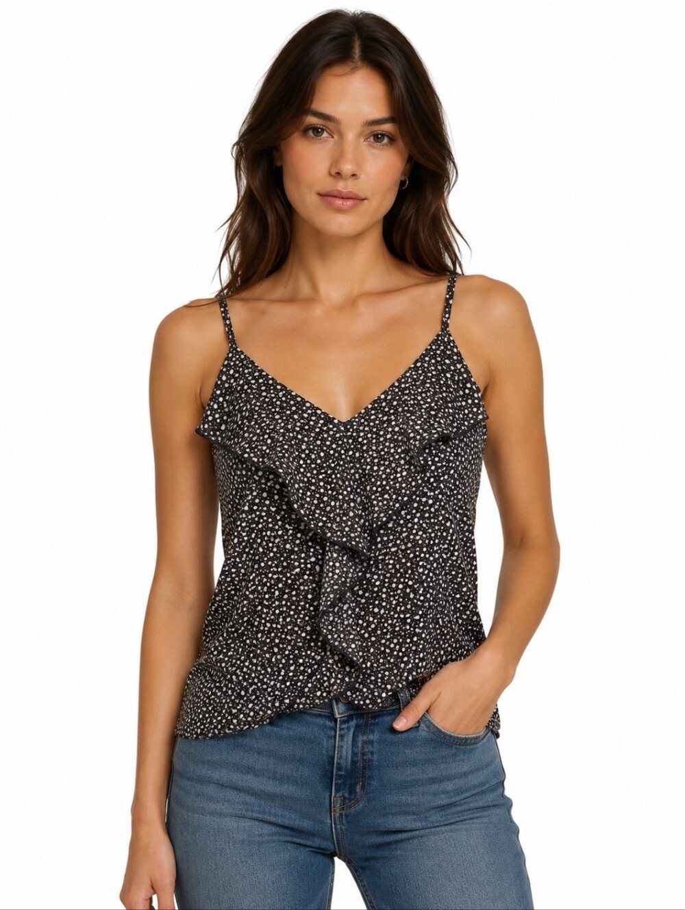 Women’s Vintage Smart Set Y2K Ruffle Sheer Camisole Blouse Patterned Size M