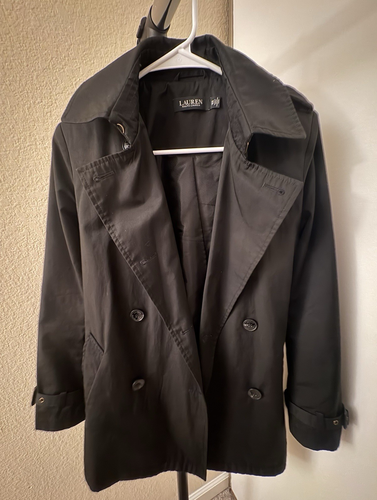 Lauren Ralph Lauren Black Double-Breasted Peacoat Coat Short Long Sleeve XS