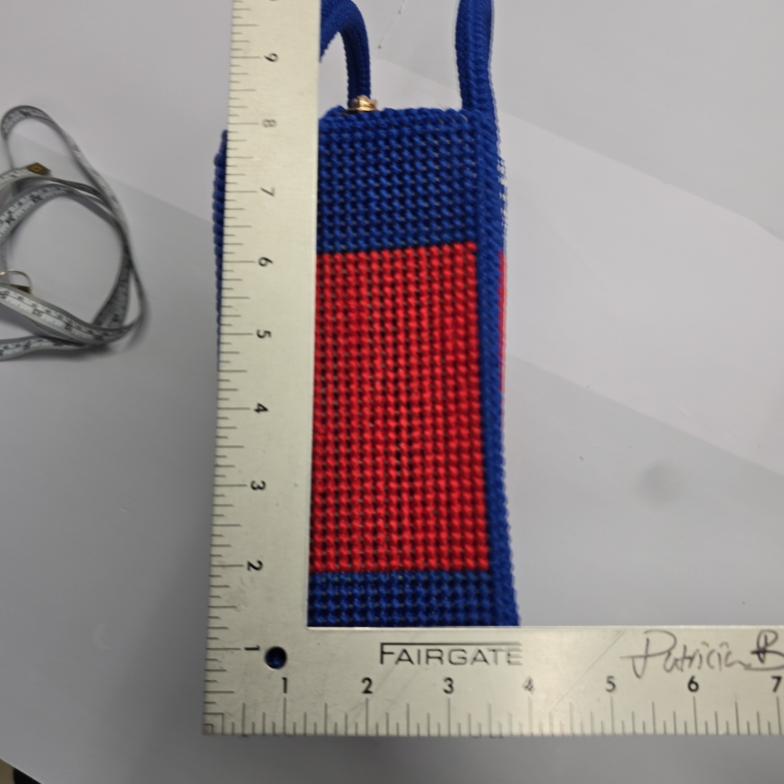 Cambodia My Heart Angkor Wat Needlepoint Top Handle Bag Blue Red Souvenir