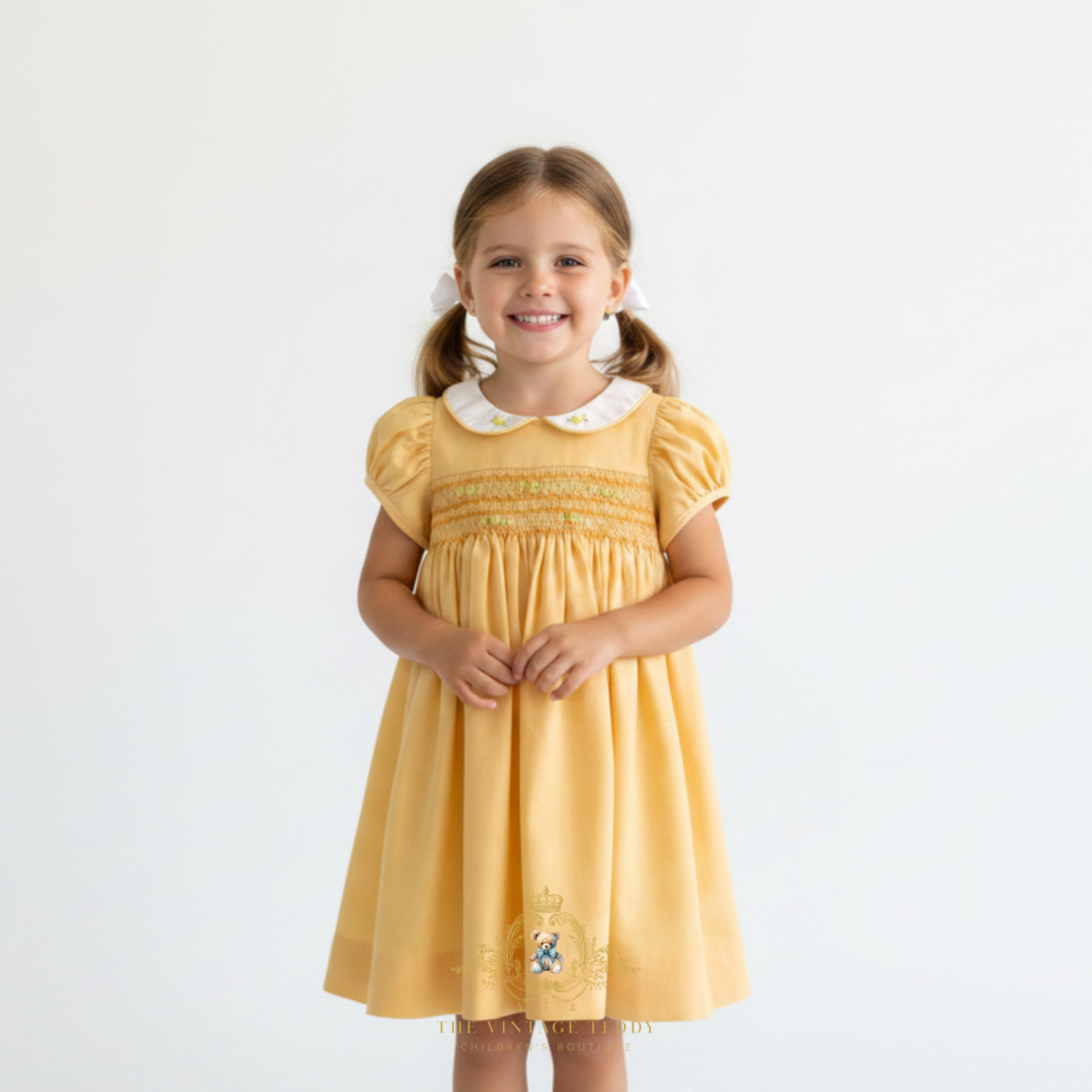 NWT Pretty Girls Embroidered Smocked Dress Boutique Princess Sunshine Yellow 4T