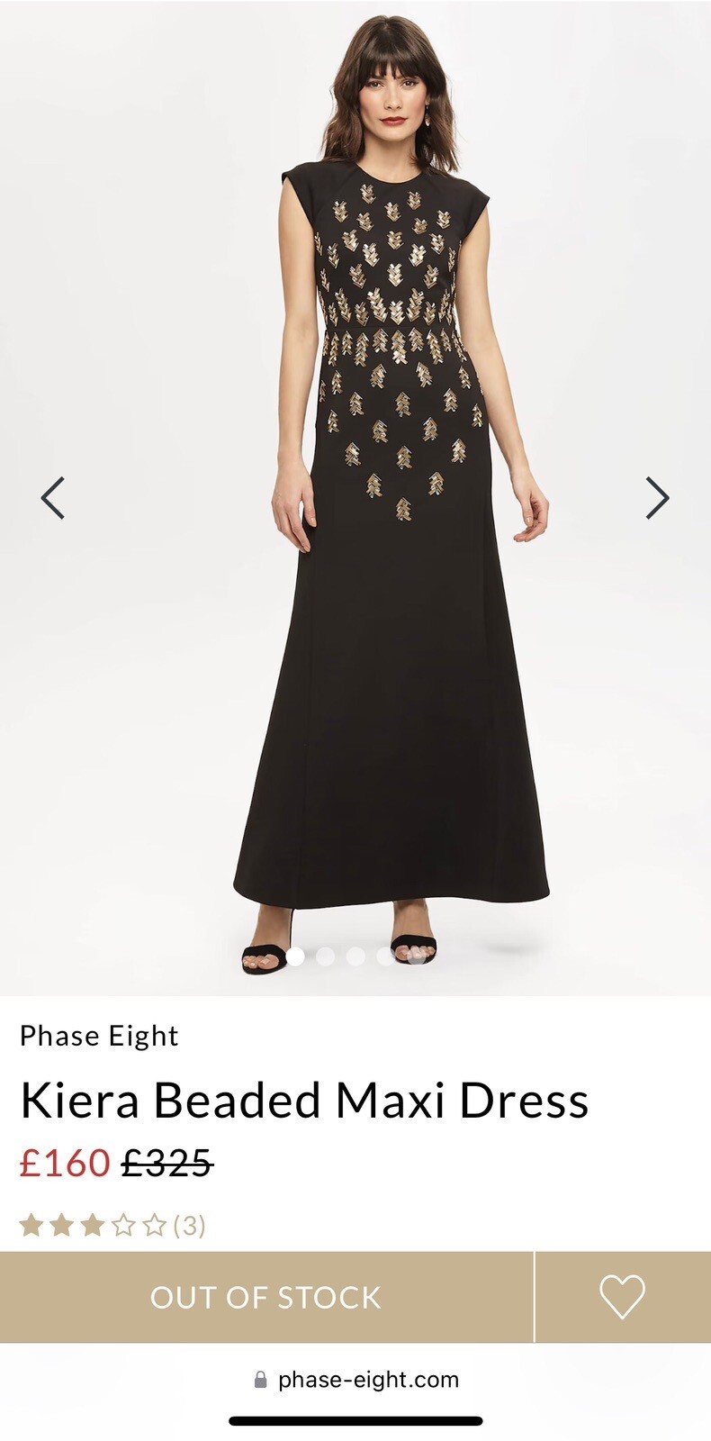 £325 Phase Eight “Kiera” Beaded Maxi Dress Black Gold Beading Size 8 10