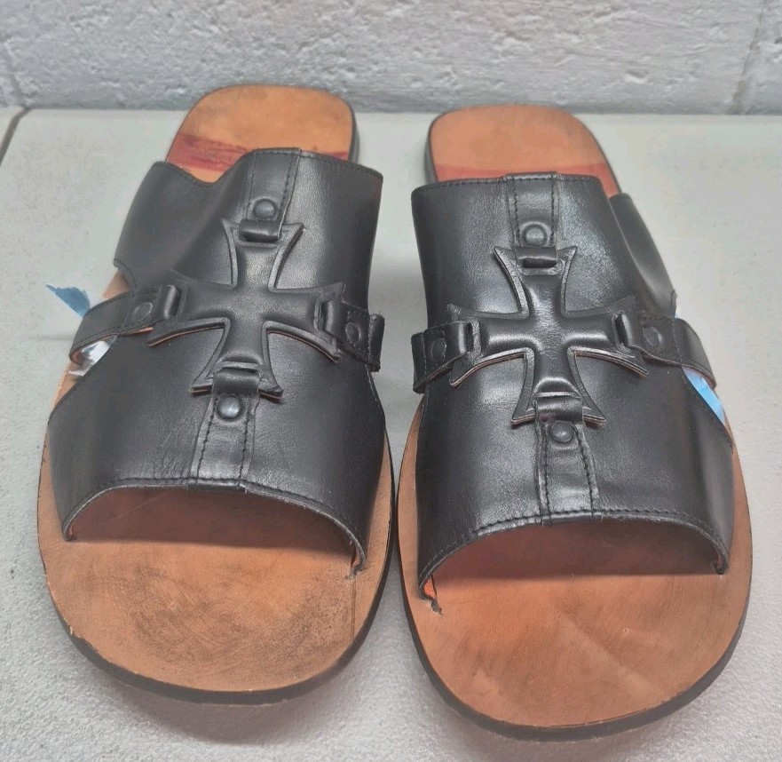 Vintage Mark Nason Slide Black Sandals Rock Never Dies Size 13 Made In Italy EUC