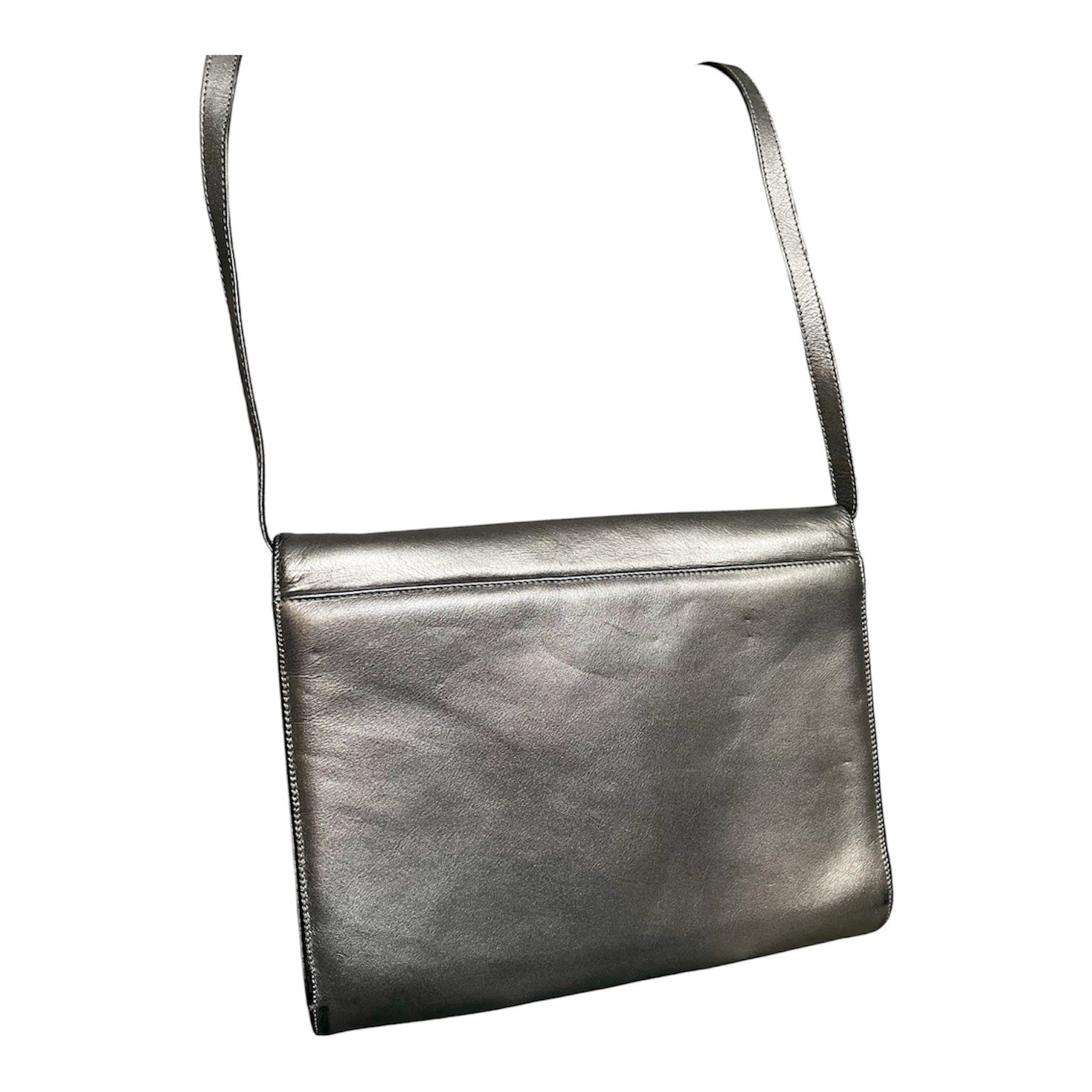Bally Vintage Metallic Silver Leather & Snakeskin ShoulderBag Made in Italy