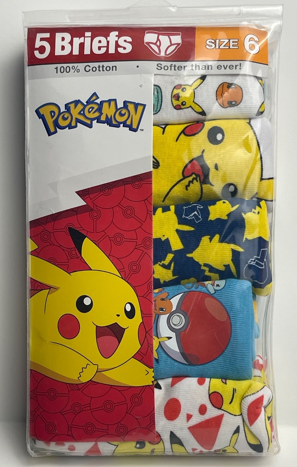 NEW Boys Underwear Briefs POKÉMON sz 6 Cotton 5pc Charzard Squirtle 44-51 lb.