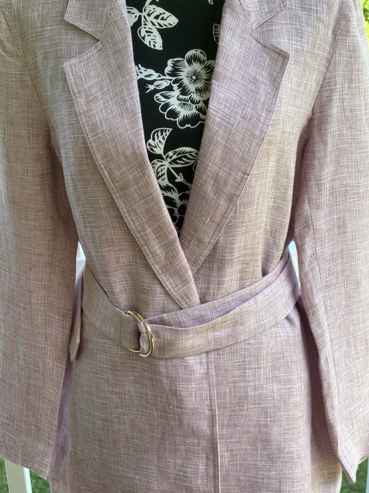Lafayette 148 New York Linen Belted Blazer Jacket Light Pink Size L