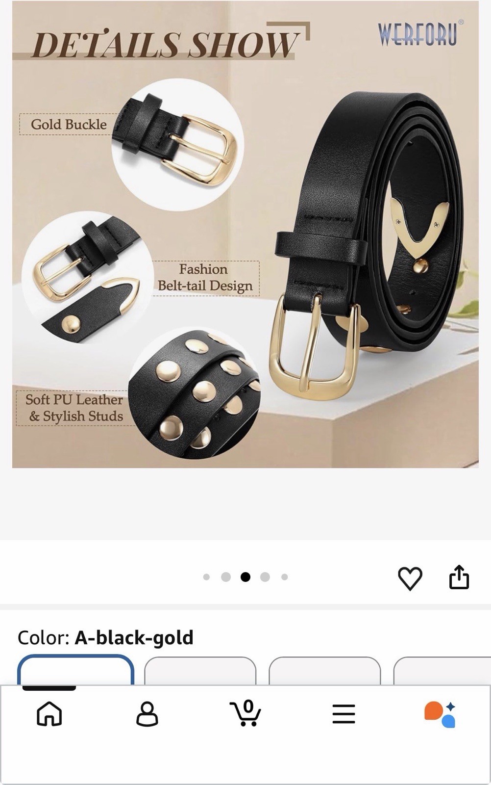 WERFORU Women Fashion Leather Belt Studded Leather Belt 37”-41” Waist | Black