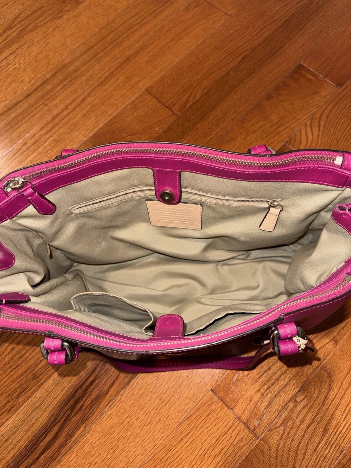 Coach Magenta Peyton Leather Jordan Double Zip Carryall (style number F25669)