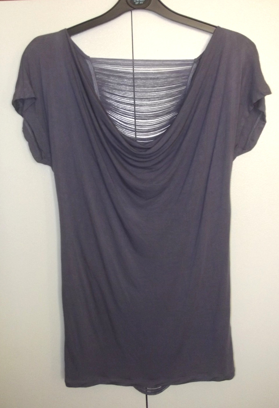 Purple Grey, Cowl neck, Open back, Long-length, Top / T-shirt, Womens UK 8 Party
