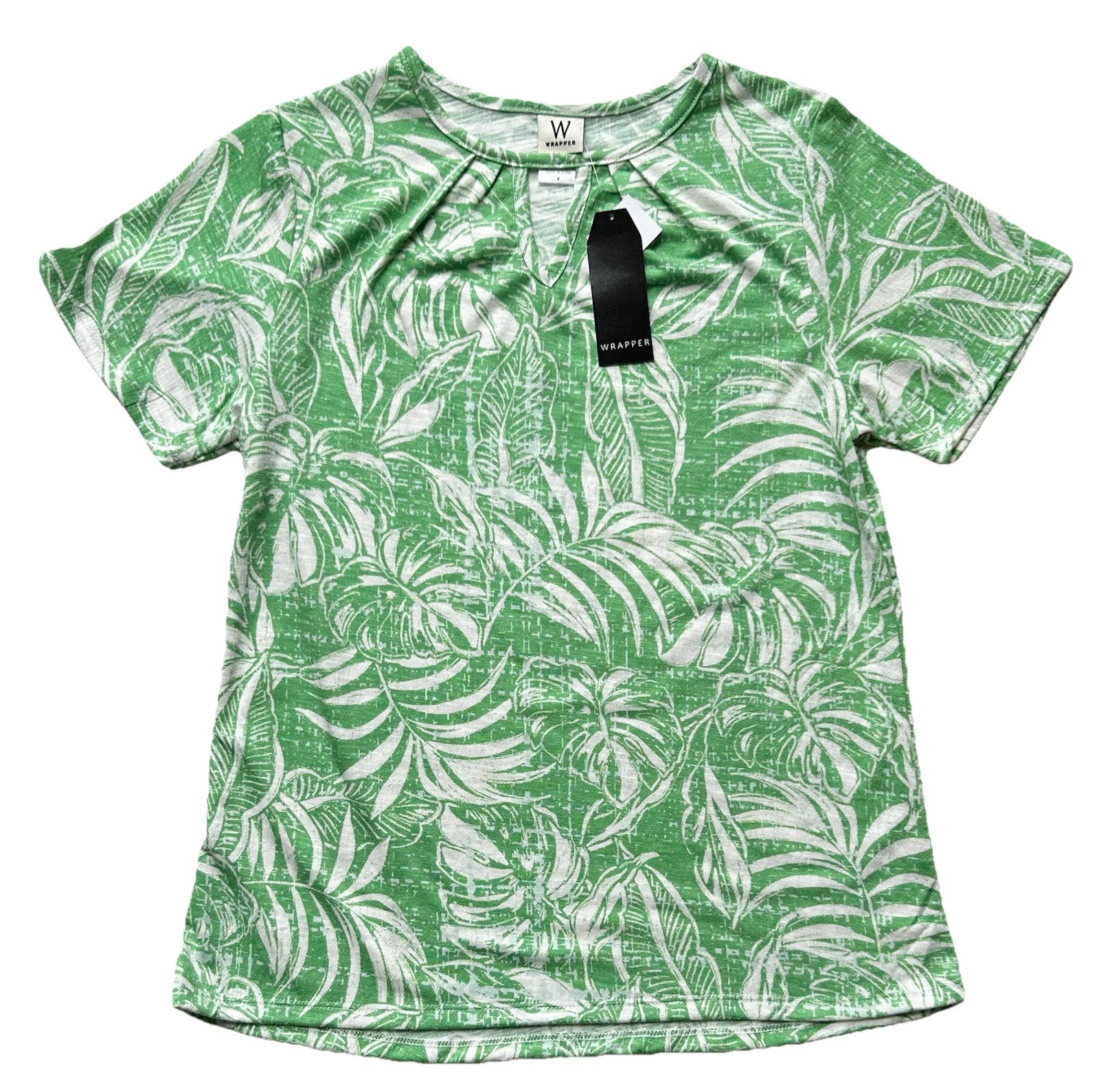 WRAPPER Green/White Leaves Short Sleeve Pullover Top~Women’s S~NWT~SO CUTE!