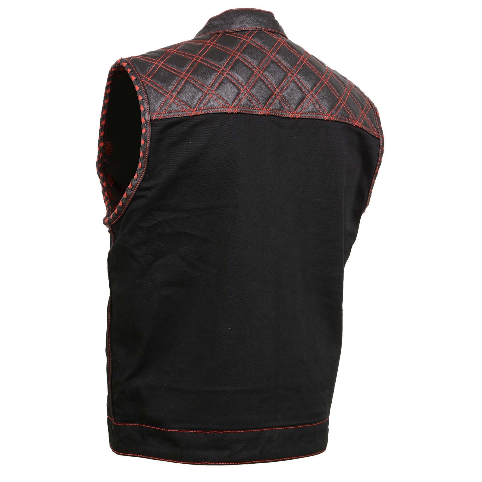 Milwaukee Leather 3036 Men’s Wrecker Denim &Leather Club Style Vest w/ Diamond