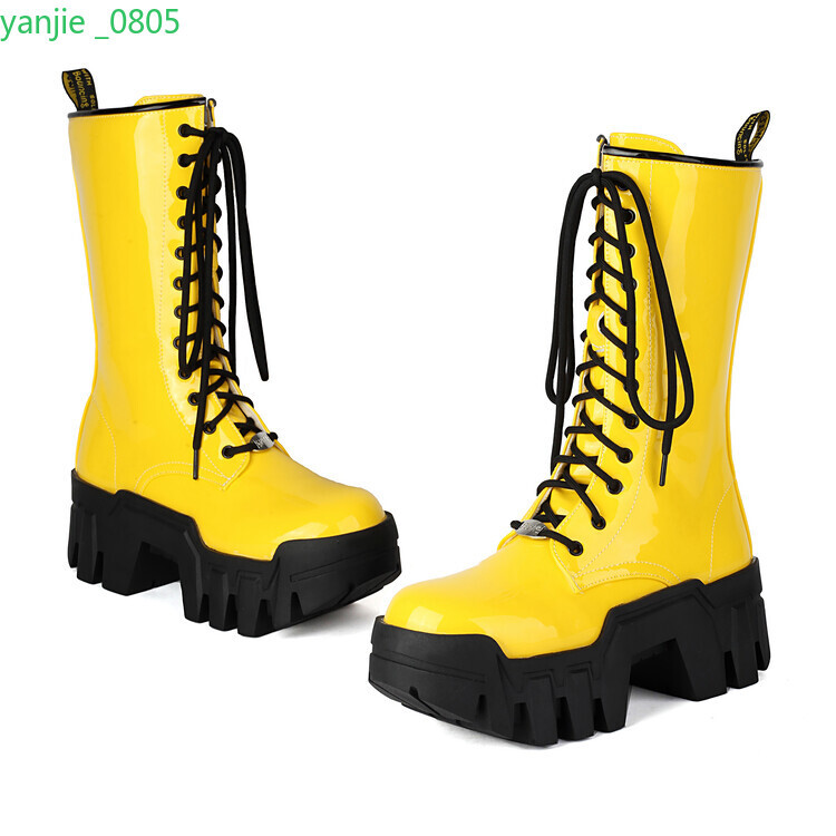 Gothic Women’s Faux Leather Platform Mid Calf Boots Lace Up Shoes Zip Block Heel