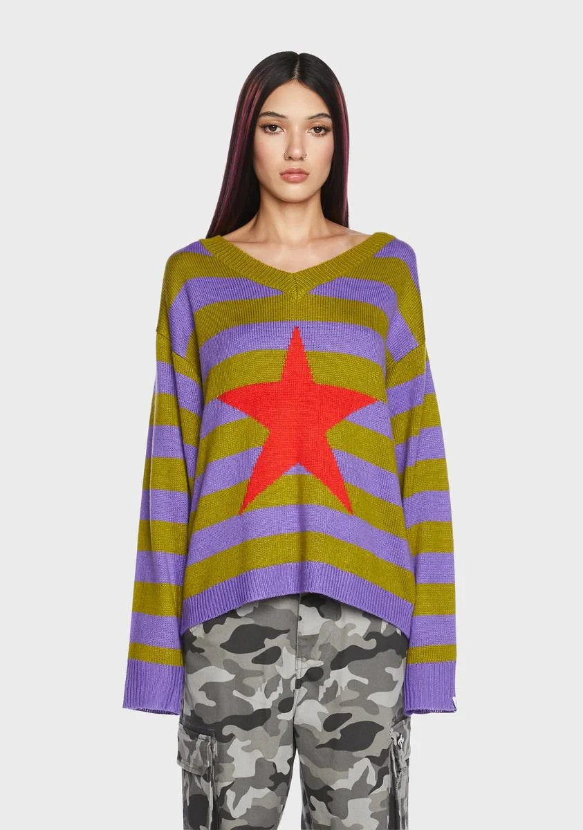 Basic Pleasure Mode Striped Star Sweater sz 10 Dolls Kill Urban Outfitters