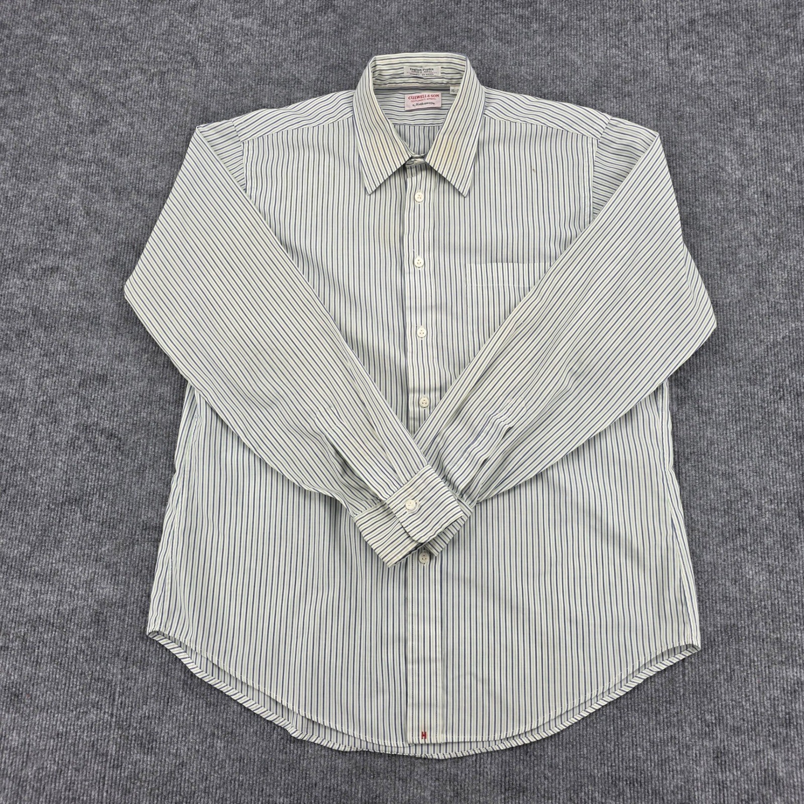 Vintage Culwell & Son Hathaway Striped Shirt Mens 16-34 Blue Green Poplin USA