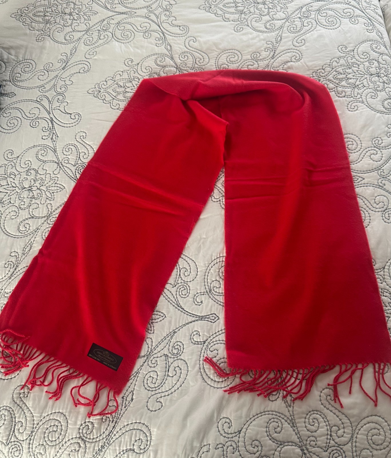 New Unisex Cashmere Red Scarf 64 inches by 12 inches Made in Germany