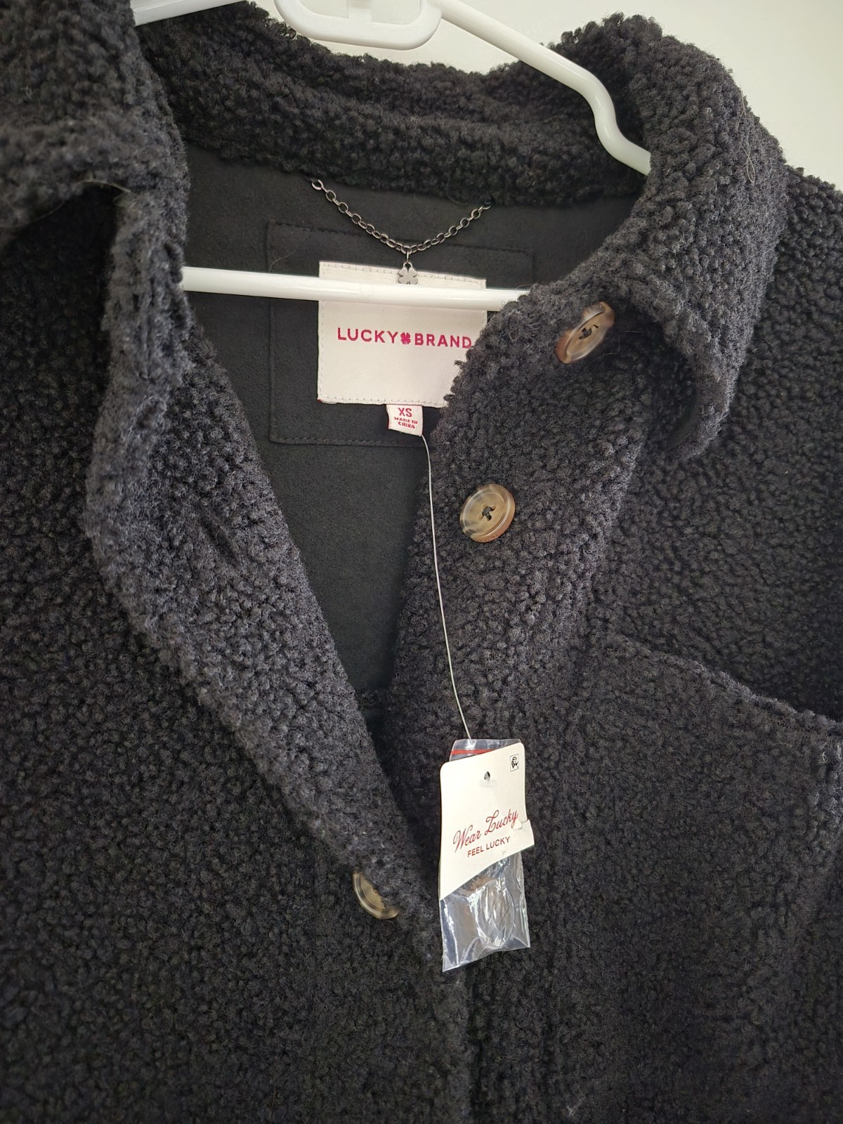 NEW Lucky Brand Teddy Sherpa Jacket Shacket Lined Oversized Black Sz XS & S