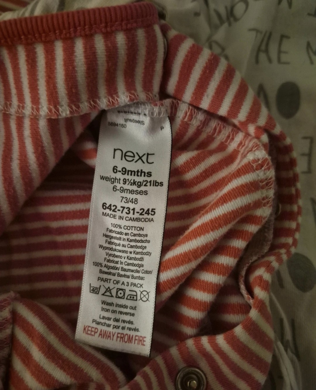 Carter’s Next Gerber 3pc Footed Cotton Sleeper 6-9M Long Sleeve Snap