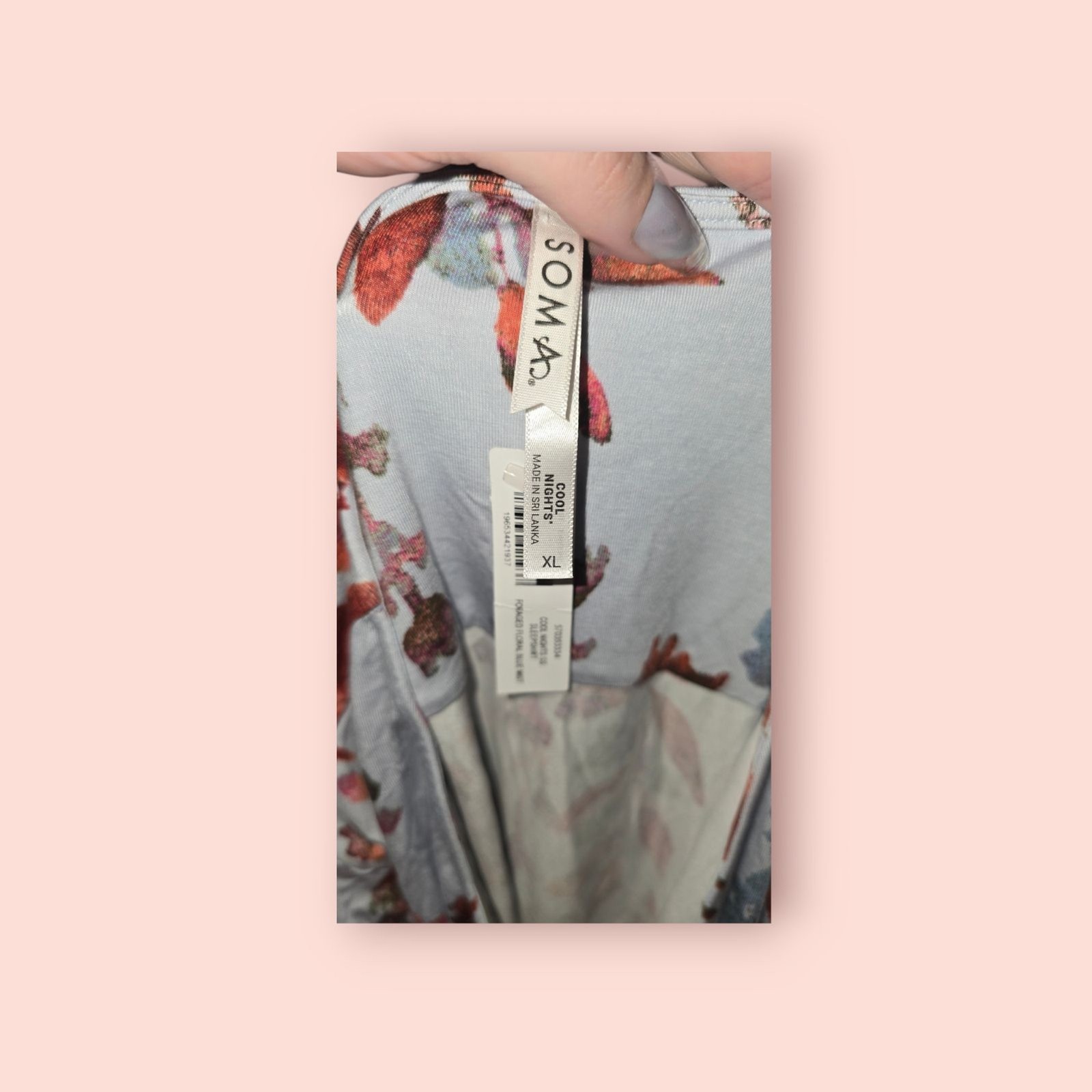 Soma Cool Nights Short Sleeve Long Sleepshirt Foraged Floral Nightgown XL Cozy