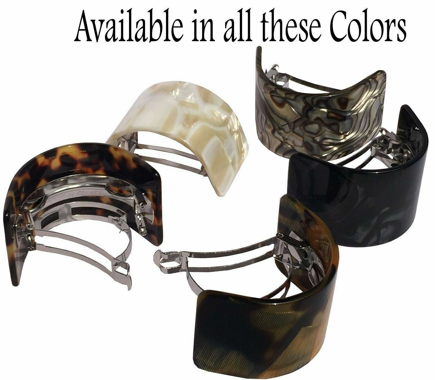 French Amie Half Circle Curved Pearl Black Handmade Celluloid Hair Clip Barrette