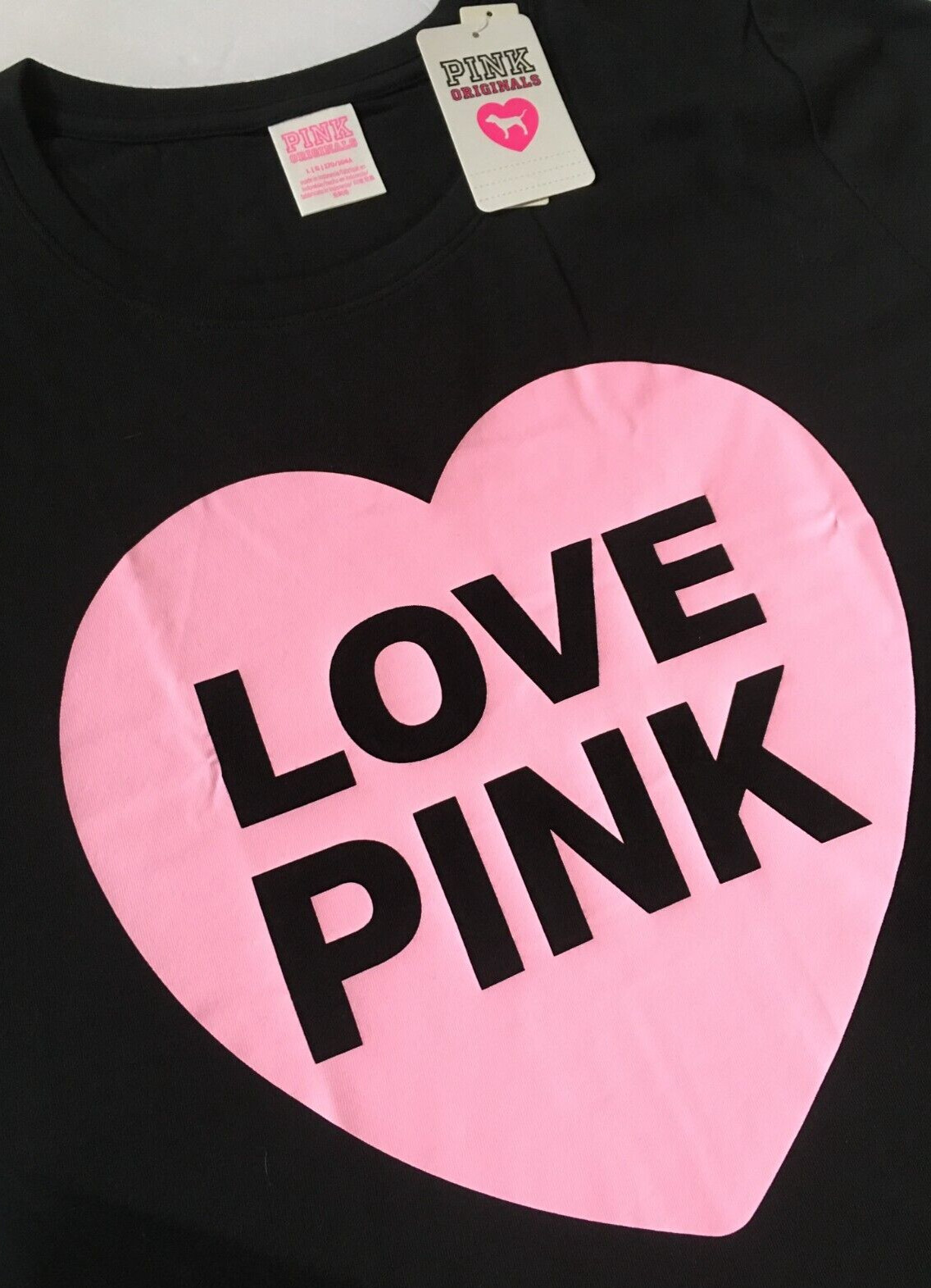 Victoria’s Secret PINK Originals SS Perfect Tee Shirt Top Logo Heart Size L NWT