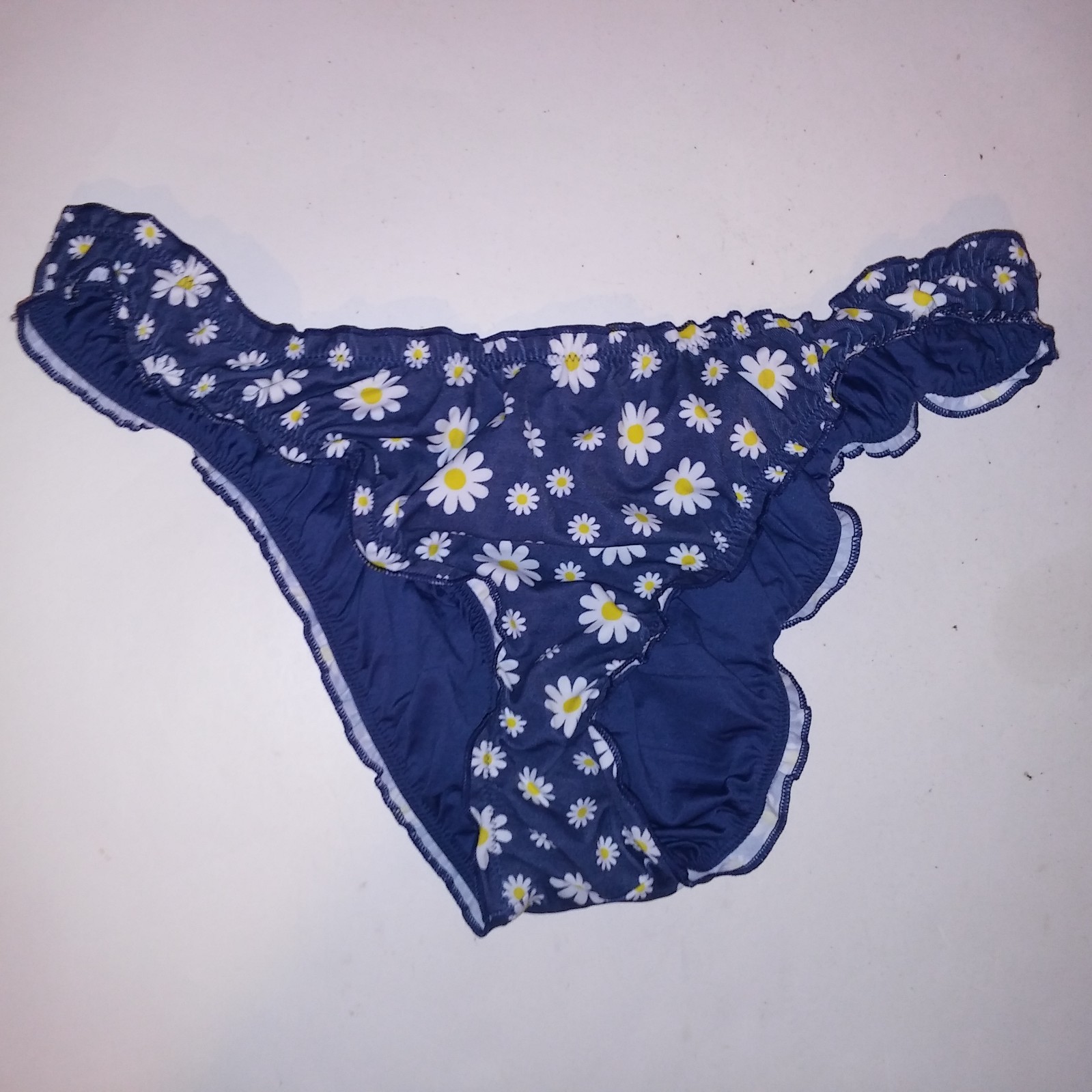 Victoria Secret PINK Swim Bikini Bottom Blue White Ruffle Cheeky Daisy Floral