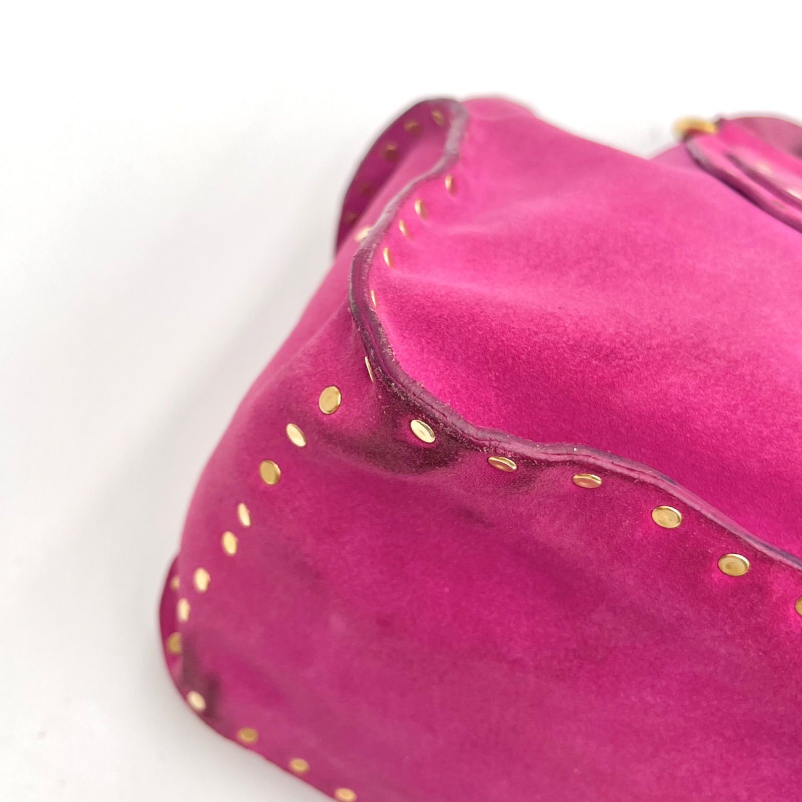 Auth Celine Boogie Bag Y2K Studded Suede Leather Handbag, Pink 2Y10216