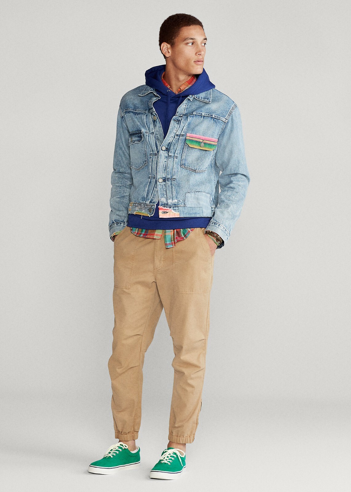 BTS Jimin Polo Ralph Lauren Repaired Patchwork Southwestern Denim Trucker Jacket