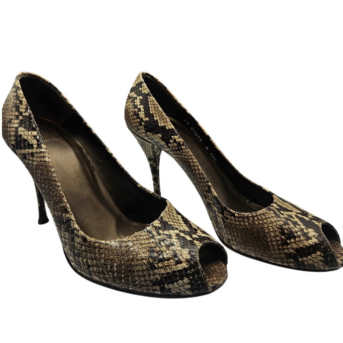 Stuart Weitzman Snakeskin Heels Brown Cream 4″ Heel Sz 10.5M