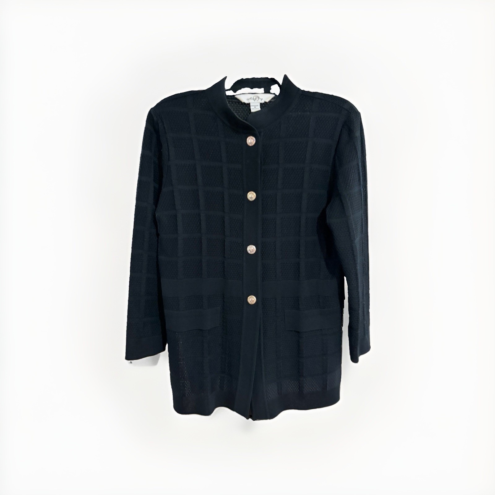 ming wang vintage womens jacket caridgan black knit MEDIUM acrylic button W95