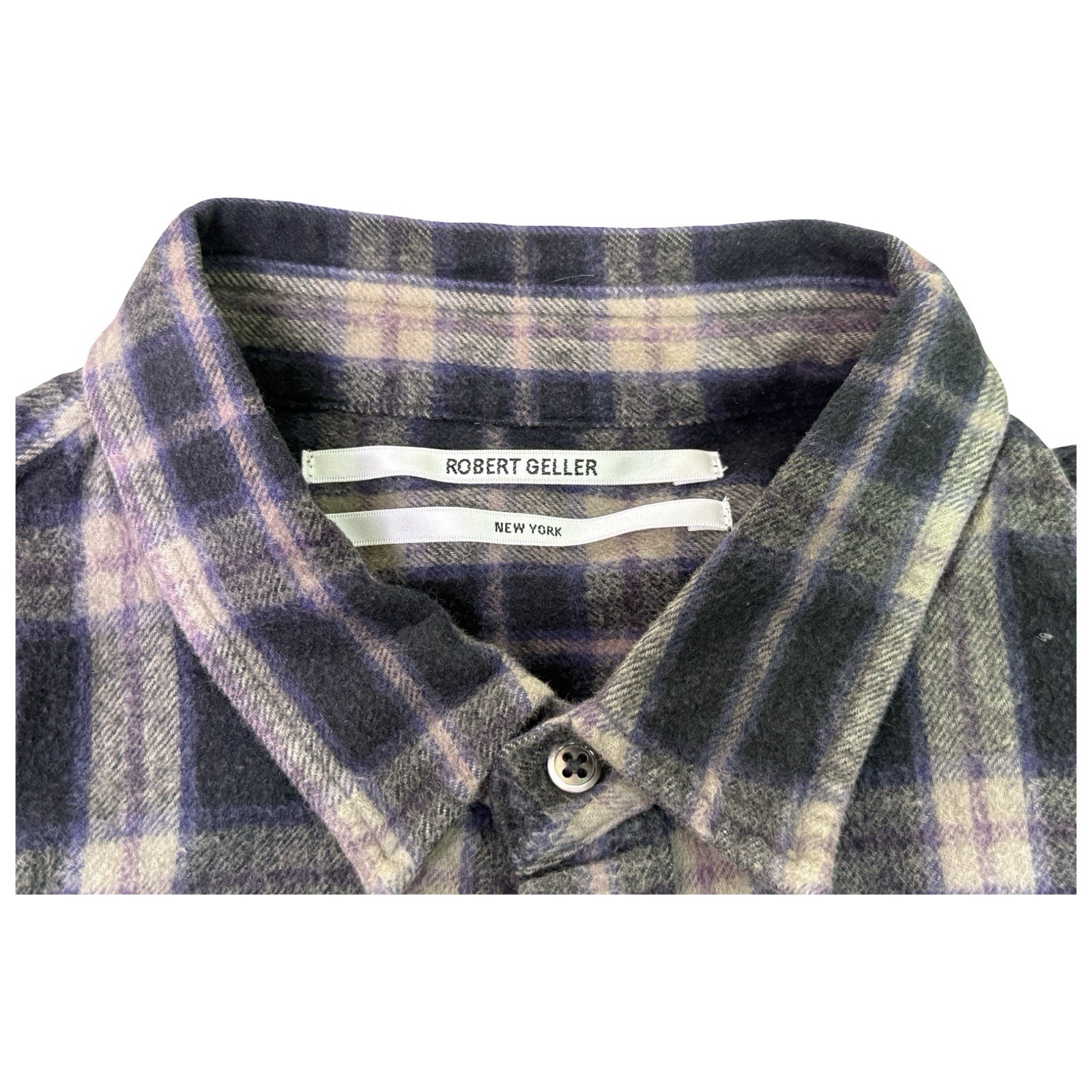 Robert Geller Shirt Men’s 52 Black Purple Plaid Lightweight Flannel Long Front