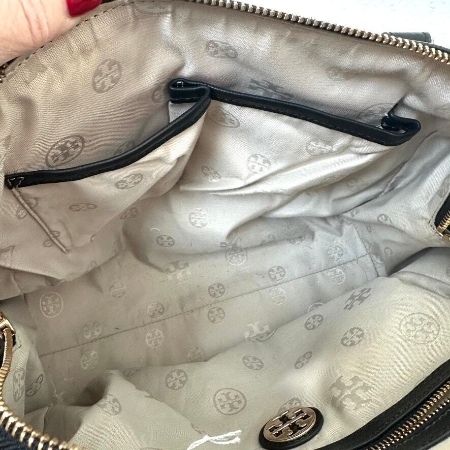 Tory Burch Robinson Black Leather Satchel Bag Gold Hardware Classic Tote