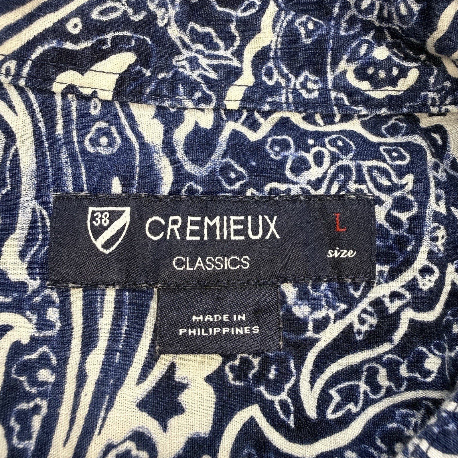 Cremieux Classics Mens Large Blue Paisley Short Sleeve Button Front 100% Cotton