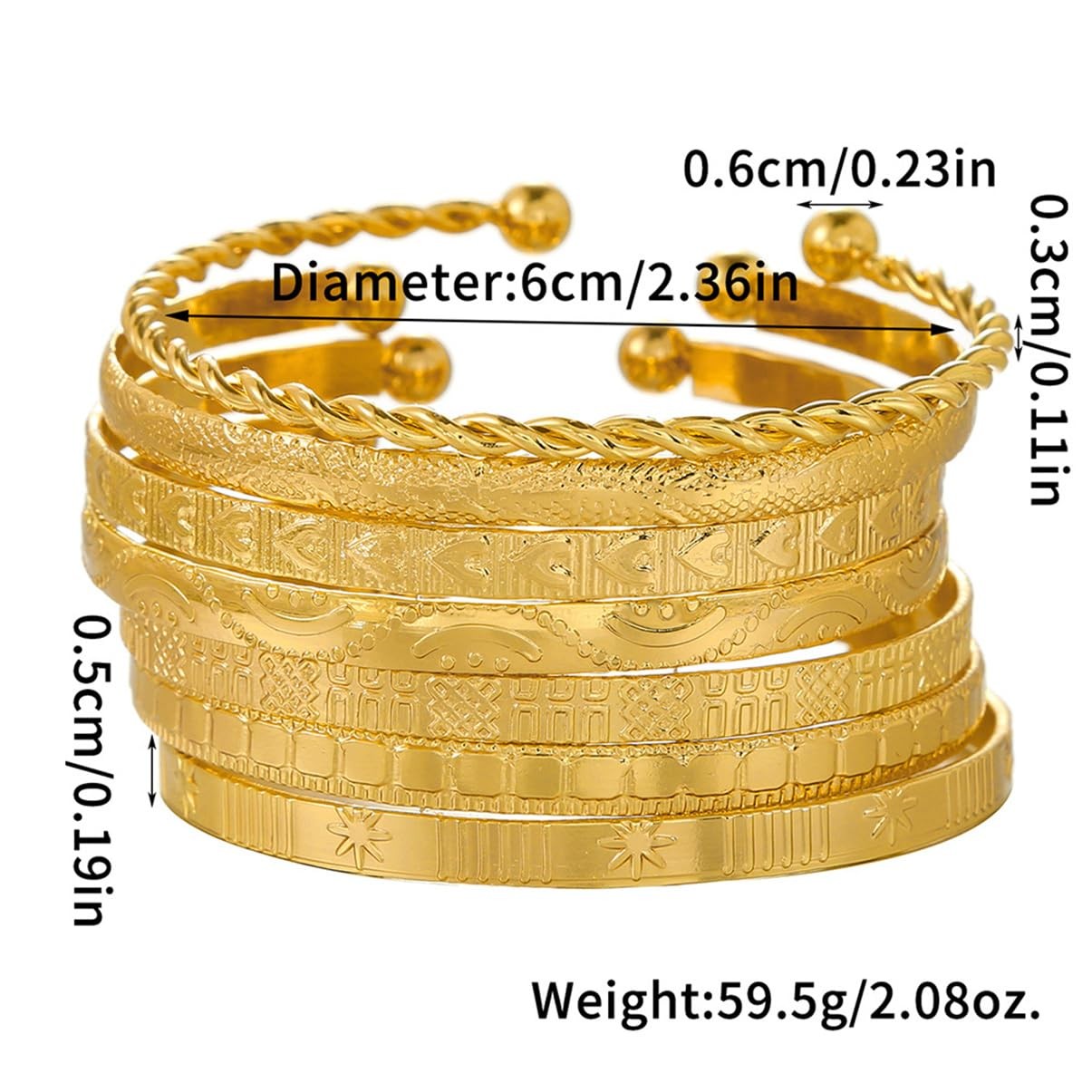 LXSSLY 7Pcs Gold Cuff Bracelets Set for Women,Boho Multi Layer 2.36 in, Gold2