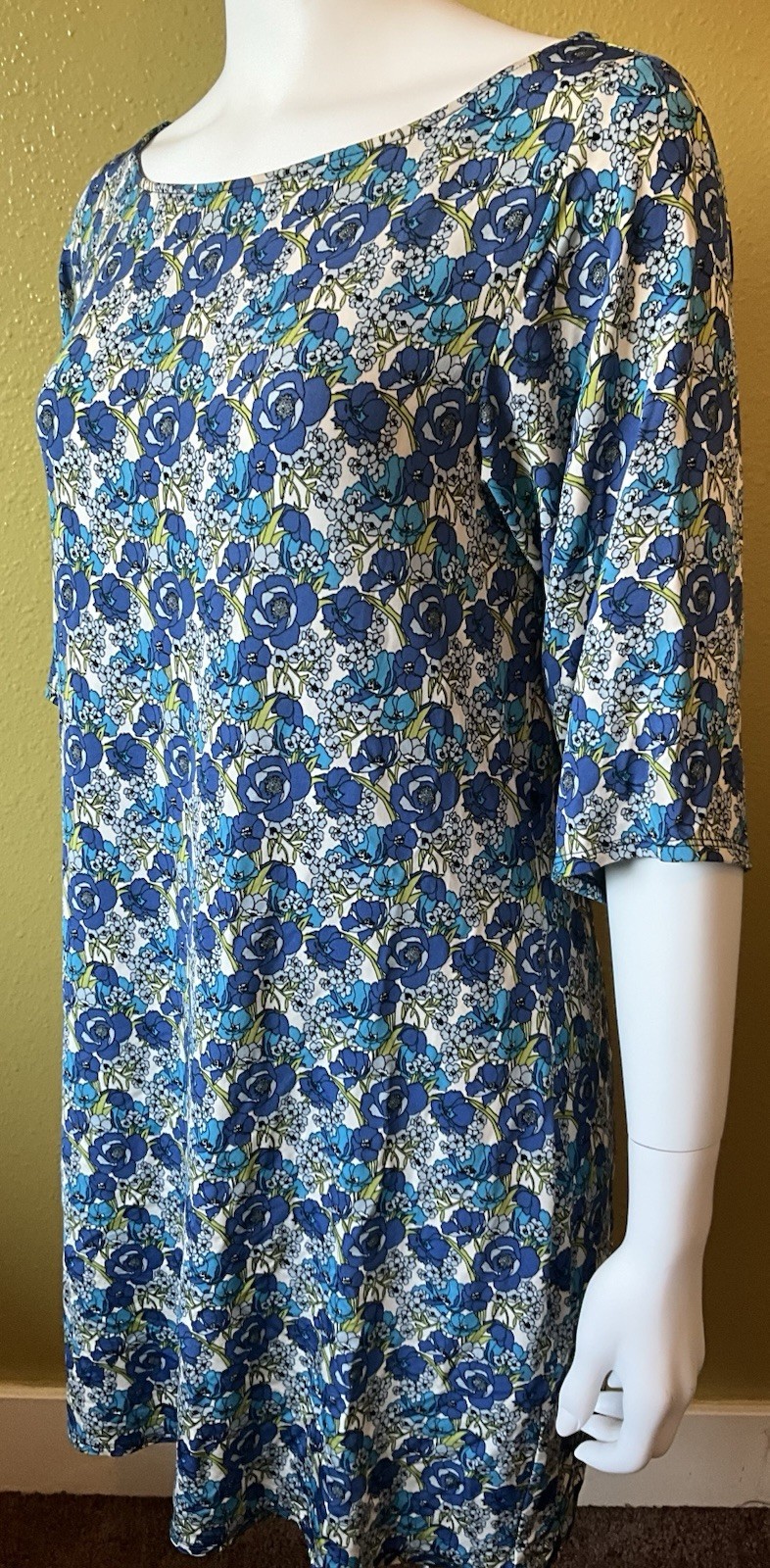 Leota Compass Rose A Line Dress Belted Blue Floral Print Made In USA NYC Spring